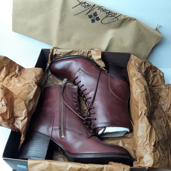 Patricia Nash Sicily Leather Heeled Boots Merlot Lace Up Zipper Size 8.5 - Picture 2 of 6